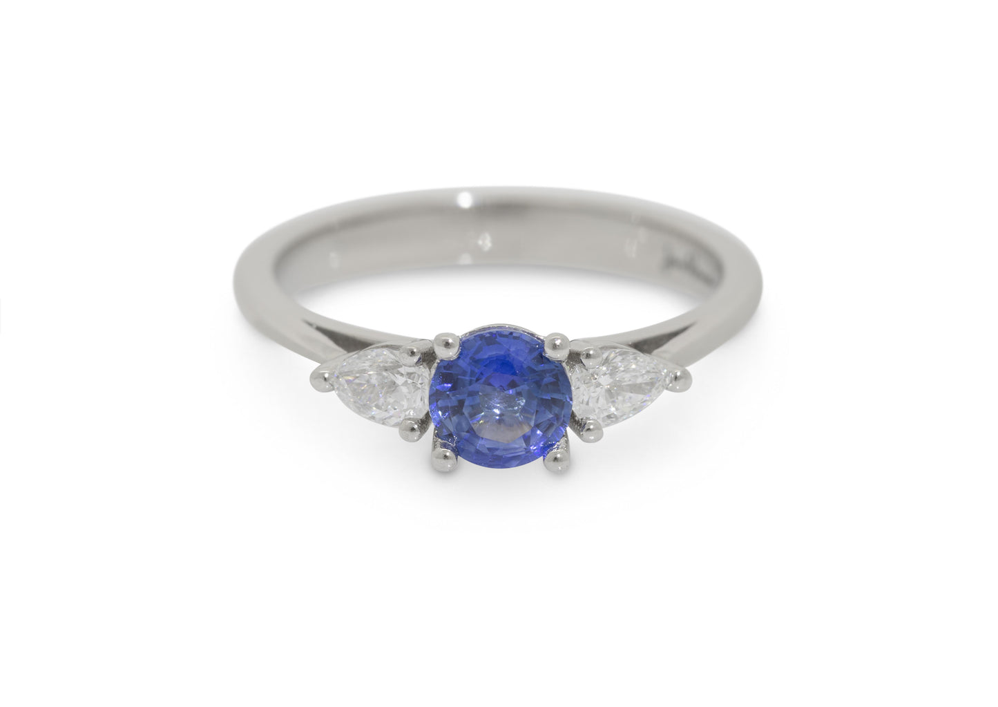 J2933 Three Stone Sapphire & Diamond Engagement Ring, Platinum