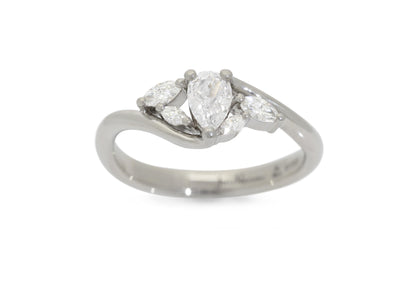 Five-Stone Pear & Marquise Diamond Elvish Vine Engagement Ring, White Gold & Platinum