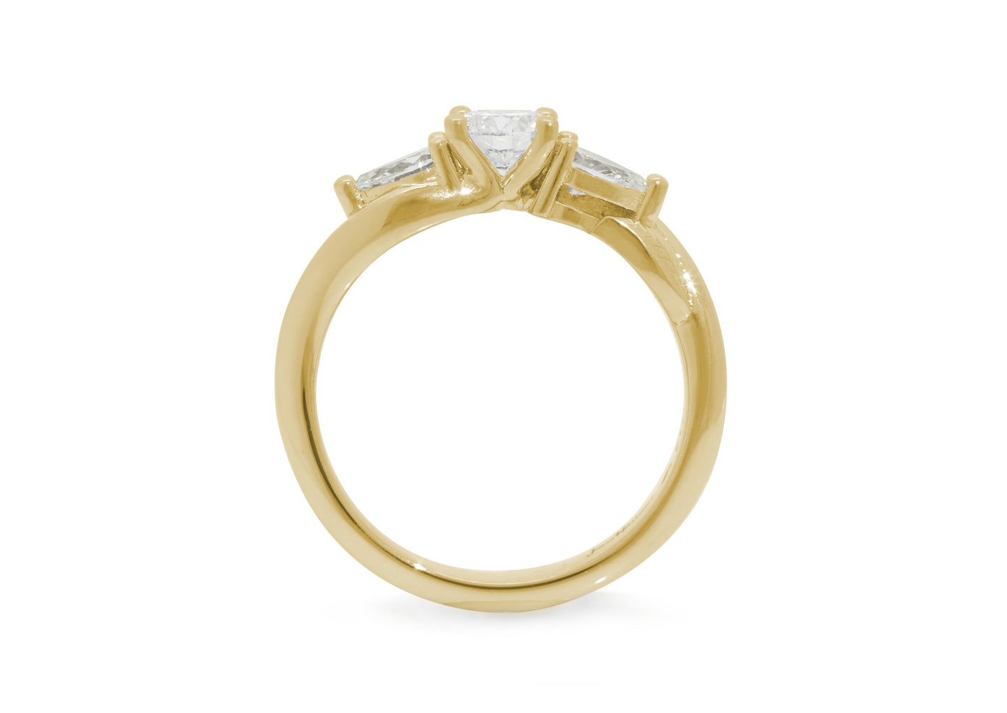 Three-Stone Round & Pear Diamond Elvish Vine Engagement Ring, Yellow Gold