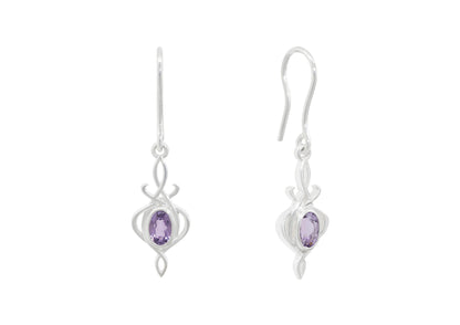 Oval Gemstone Elvish Vale Earrings, Sterling Silver