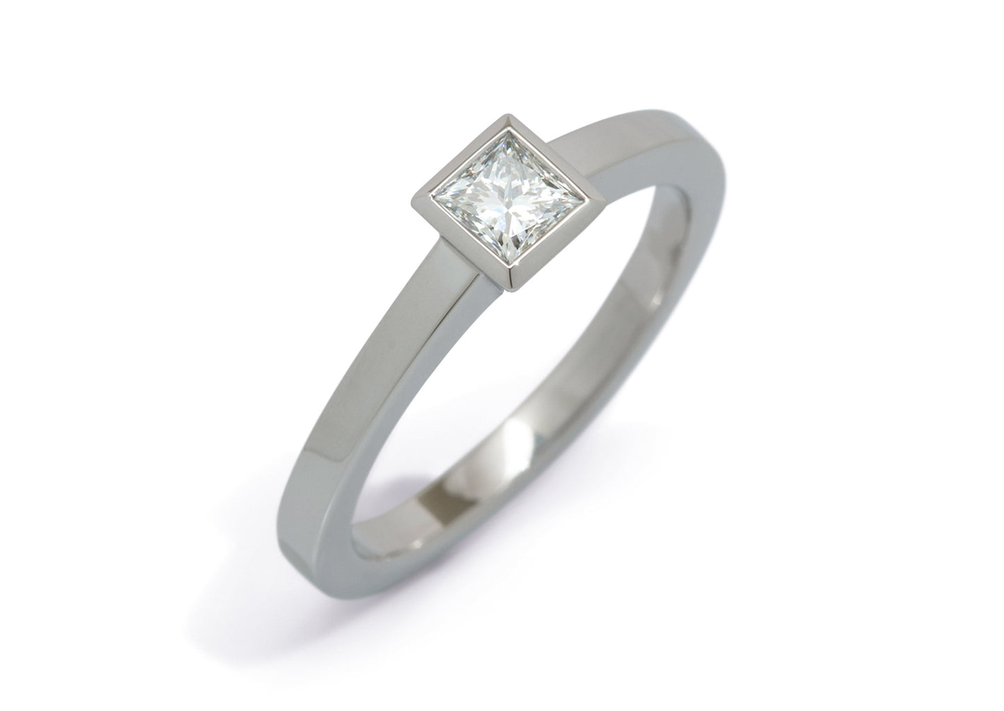 Princess Diamond Solitaire Ring, White Gold & Platinum