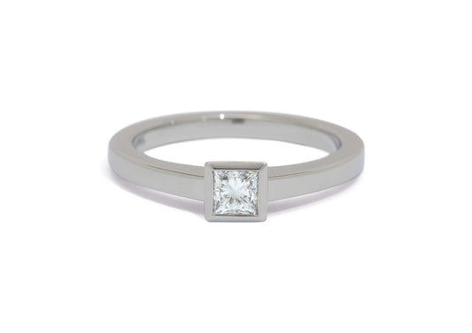 Princess Diamond Solitaire Ring, White Gold & Platinum