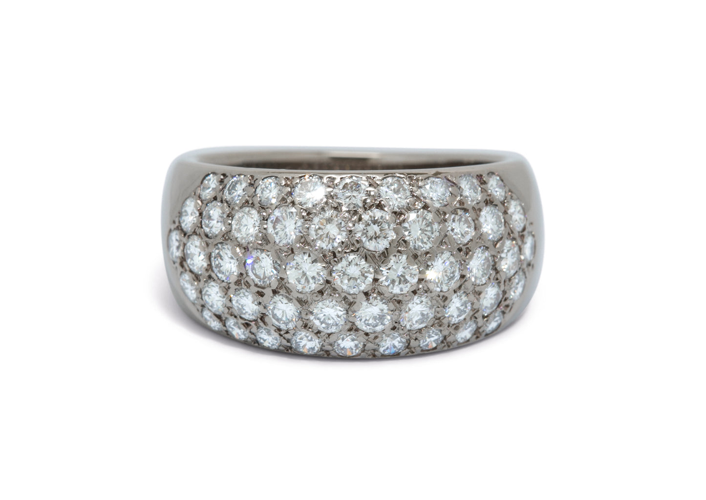 Dome Ring with Pave set Diamonds, White Gold