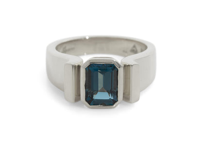 Emerald cut Gemstone Ring, White Gold