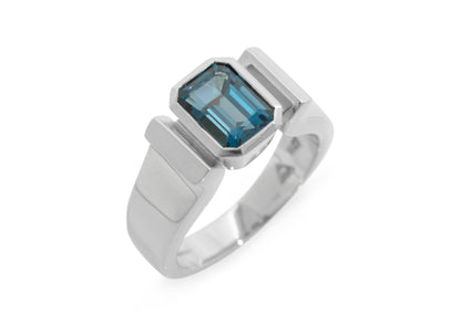 Emerald cut Gemstone Ring, Sterling Silver