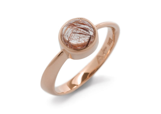 Round Cabochon Gemstone Möbius Twist Ring, Red Gold