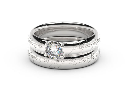 Contemporary Elvish Engagement Ring, White Gold & Platinum