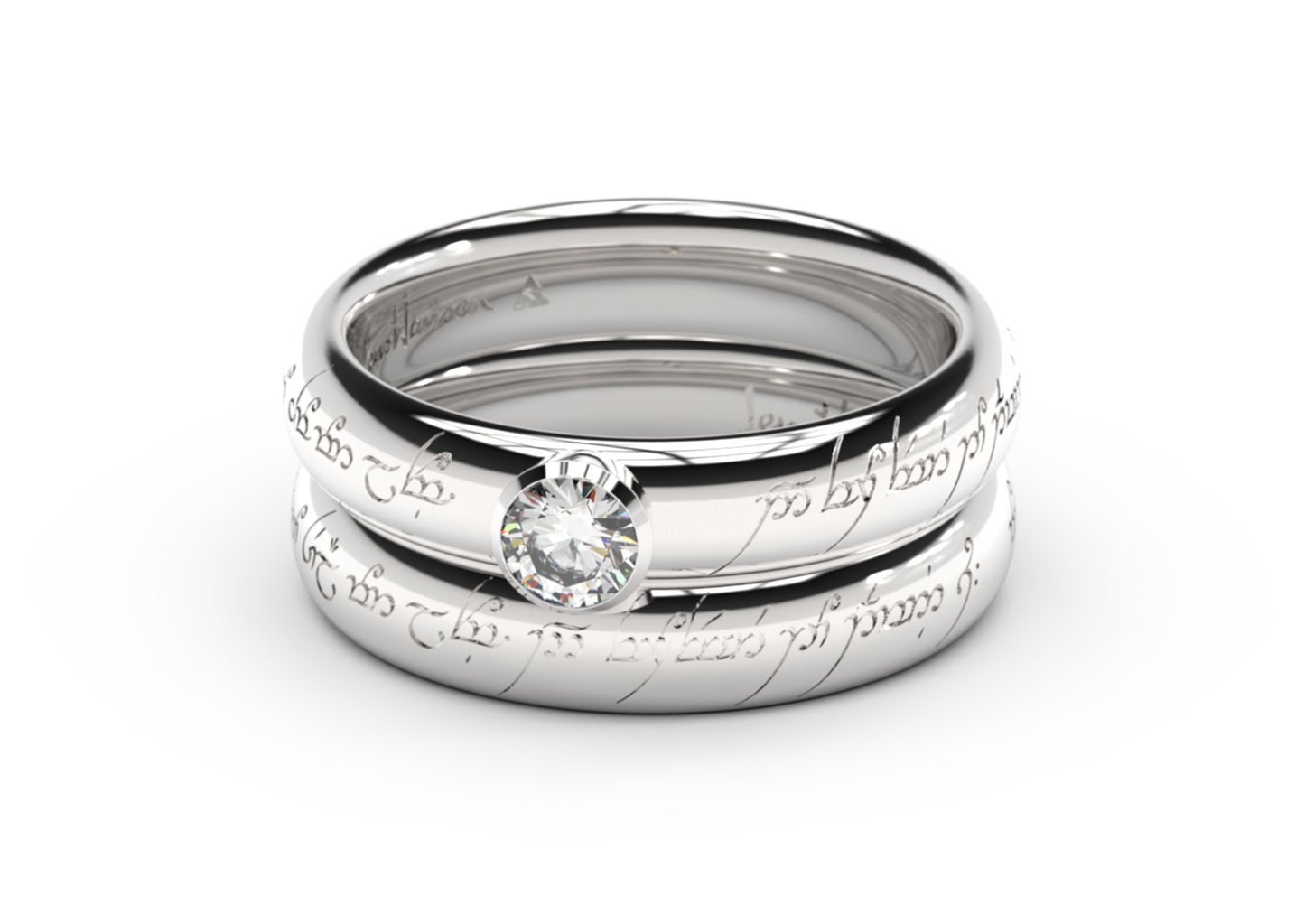 Elegant Elvish Engagement Ring, White Gold & Platinum