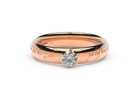 Elegant Elvish Engagement Ring, Red Gold