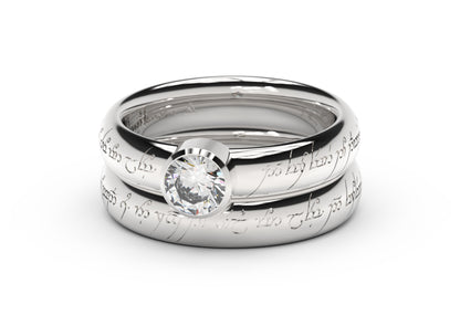 Modern Elvish Engagement Ring, White Gold & Platinum