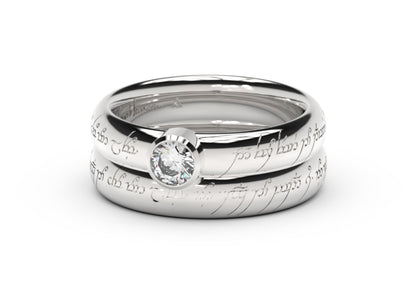 Modern Elvish Engagement Ring, White Gold & Platinum