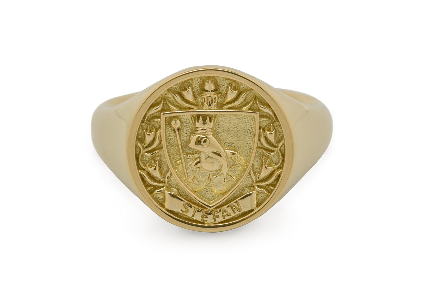 Custom Frog Crest Signet Ring, Yellow Gold