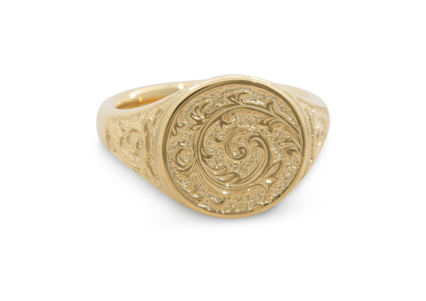 Round Hand Engraved Signet Ring, Yellow Gold