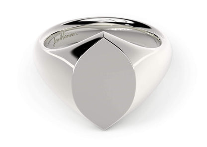 Navette Signet Ring, White Gold & Platinum