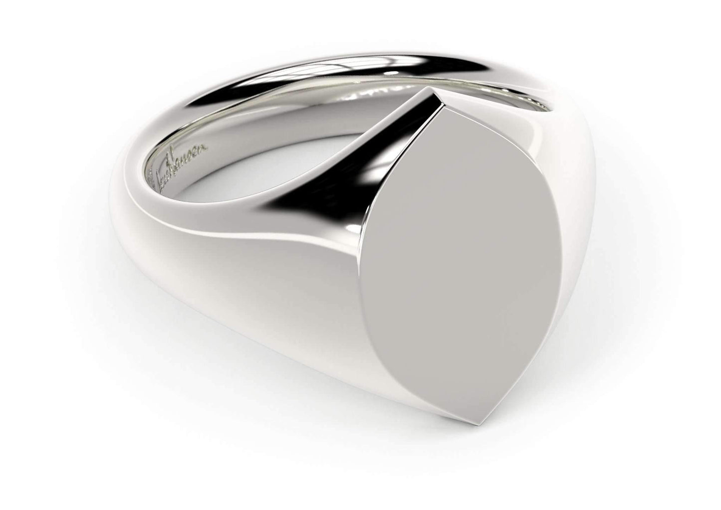 Navette Signet Ring, White Gold & Platinum