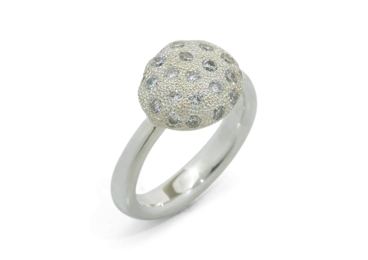 Diamond Button Ring, White Gold & Platinum