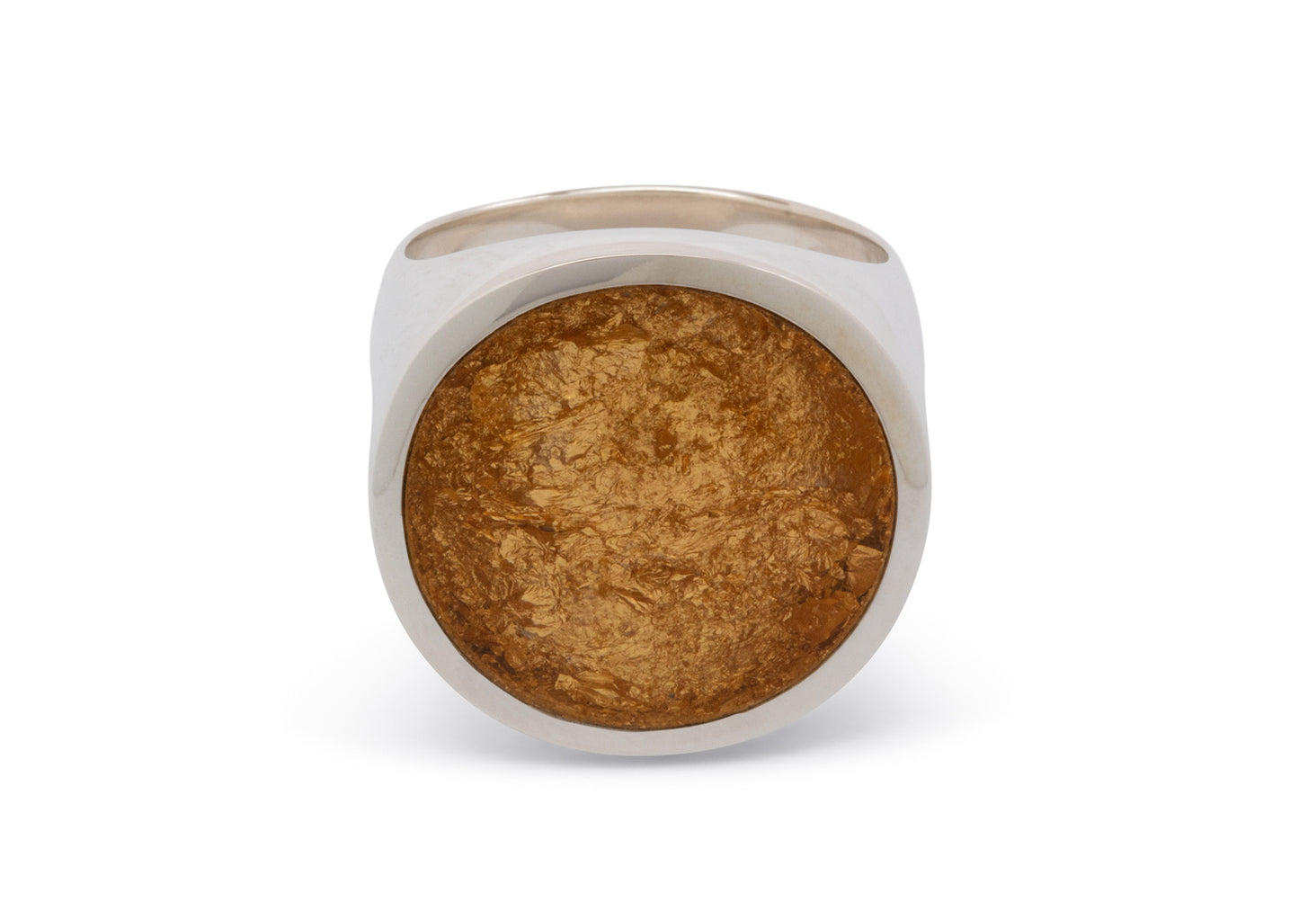 24ct Gold Leaf Round Resin Rings, Sterling Silver