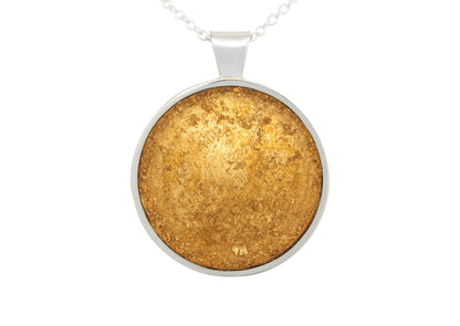 24ct Gold Leaf Round Resin Pendant, Sterling Silver