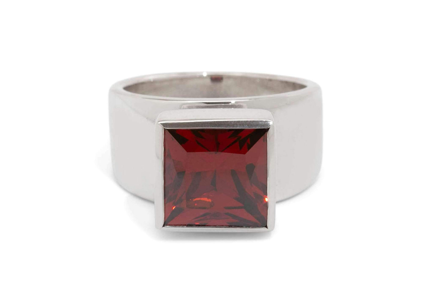 Square Chimney Gemstone Ring, Sterling Silver