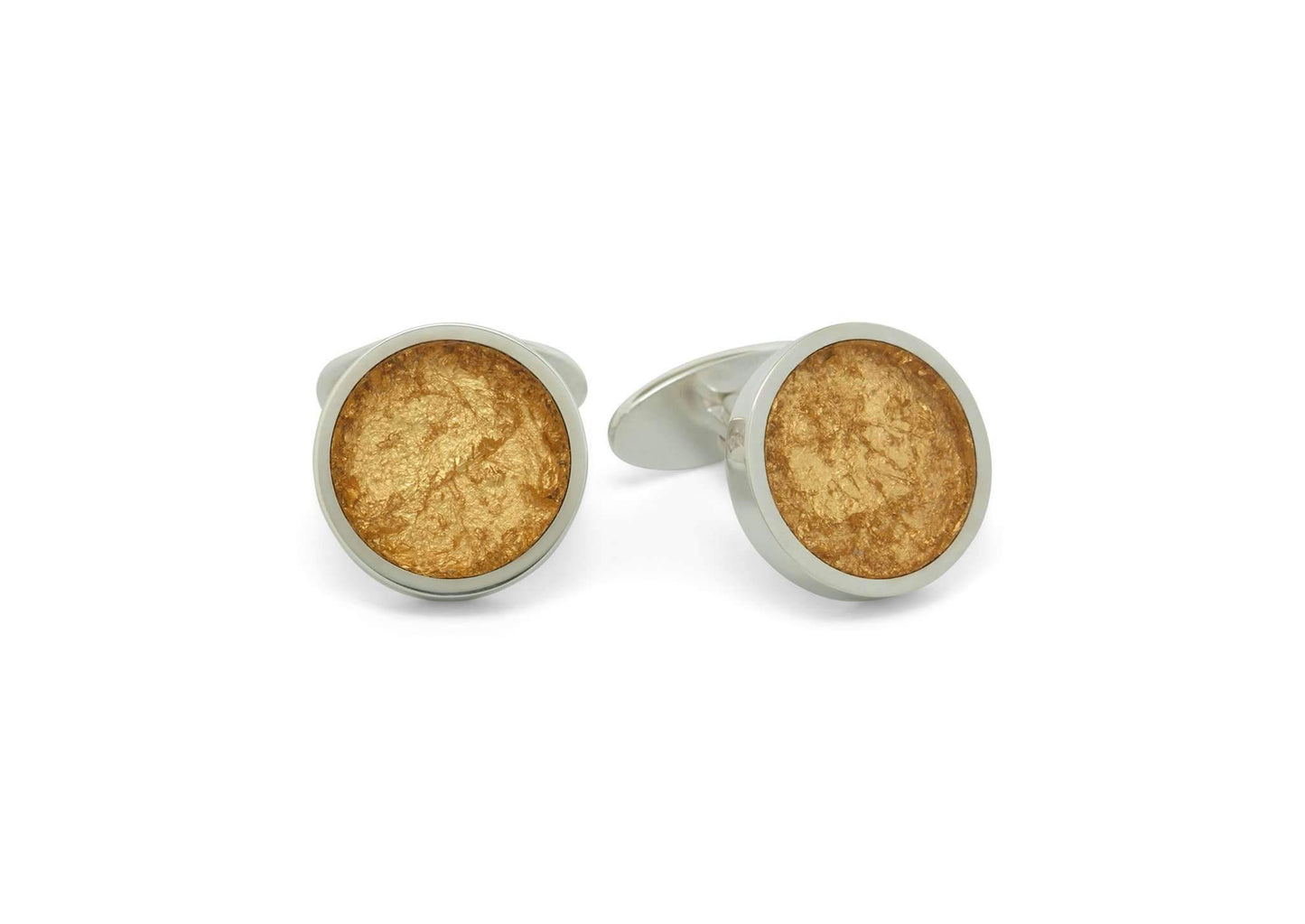 24ct Gold Leaf Round Cufflinks, Sterling Silver