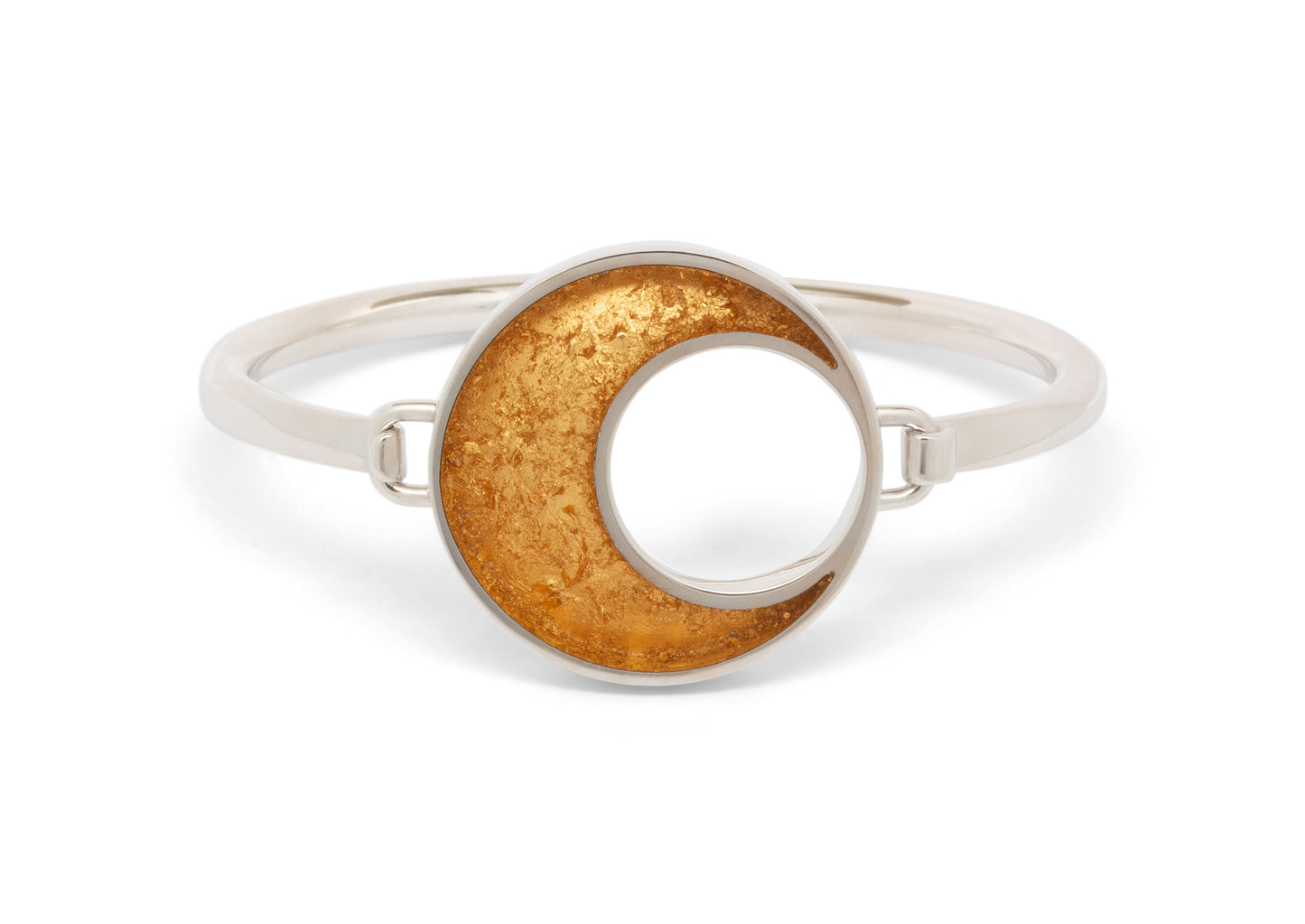 24ct Gold Leaf Crescent Moon Bangle, Sterling Silver