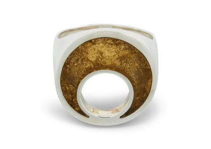 24ct Gold Leaf Crescent Moon Ring, Sterling Silver