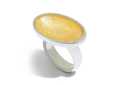 24ct Gold Leaf Large Oval Resin Ring, Sterling Silver