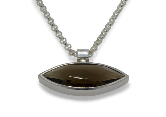 Marquise Smokey Quartz Pendant, Sterling Silver