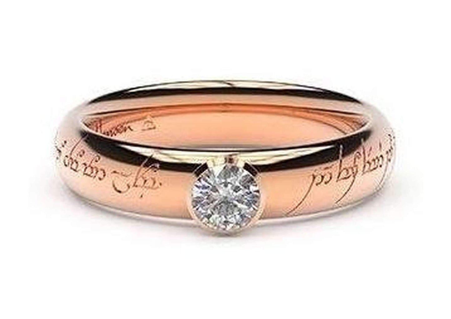 Elegant Elvish Engagement Ring, ~.33ct 14ct Red Gold