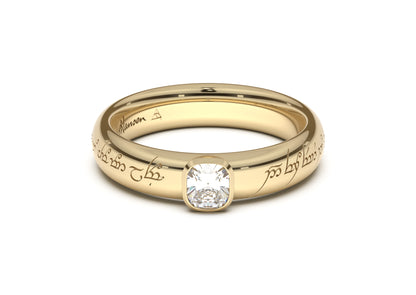 Cushion Elegant Elvish Engagement Ring, Yellow Gold