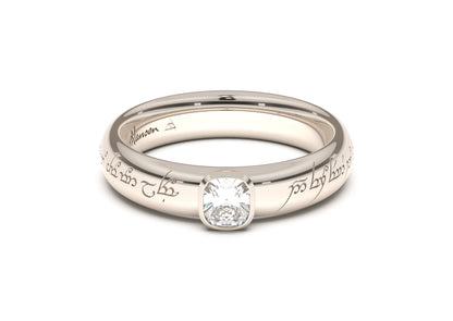 Cushion Elegant Elvish Engagement Ring, White Gold & Platinum