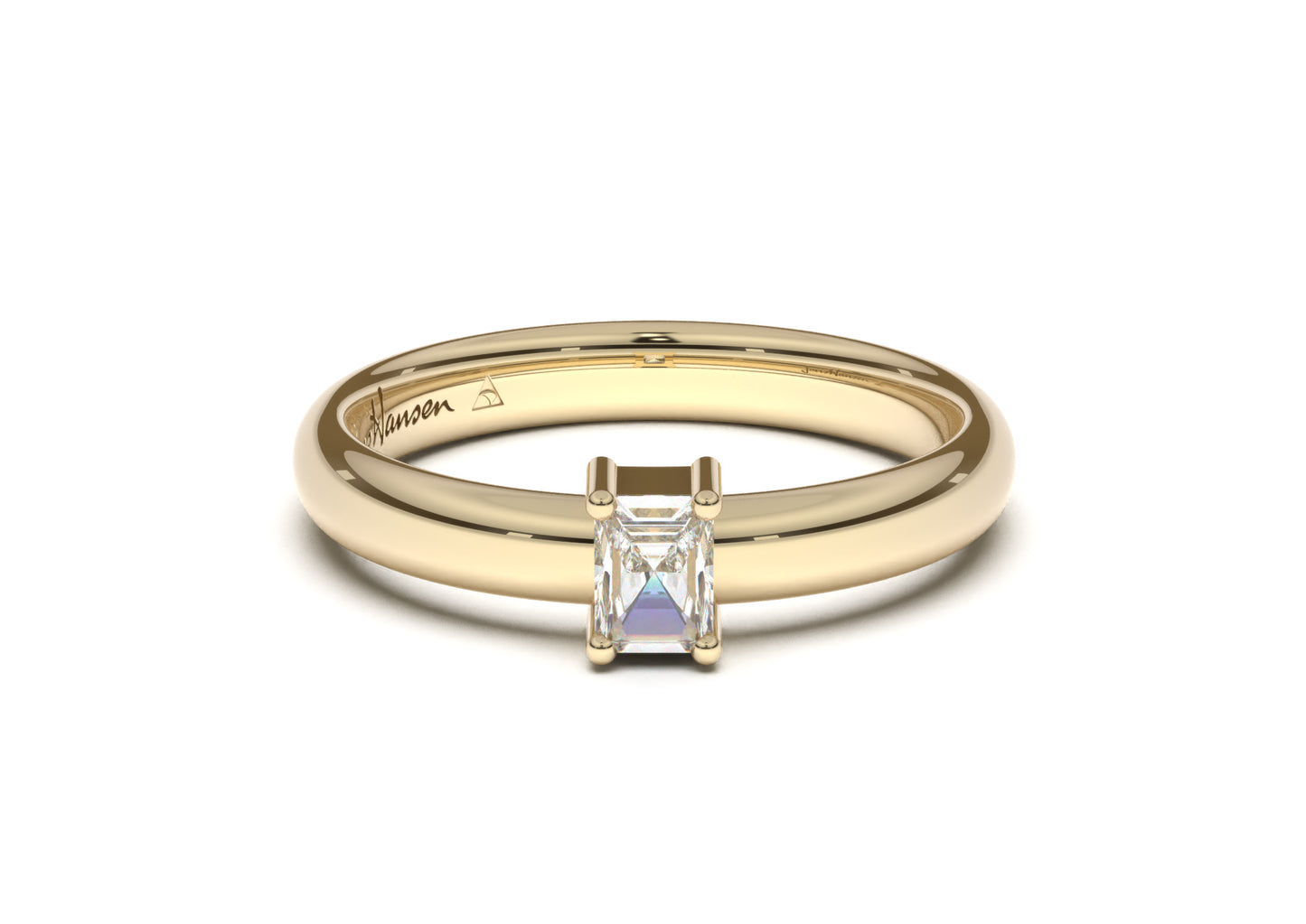 Emerald Cut Classic Slim Engagement Ring, Yellow Gold