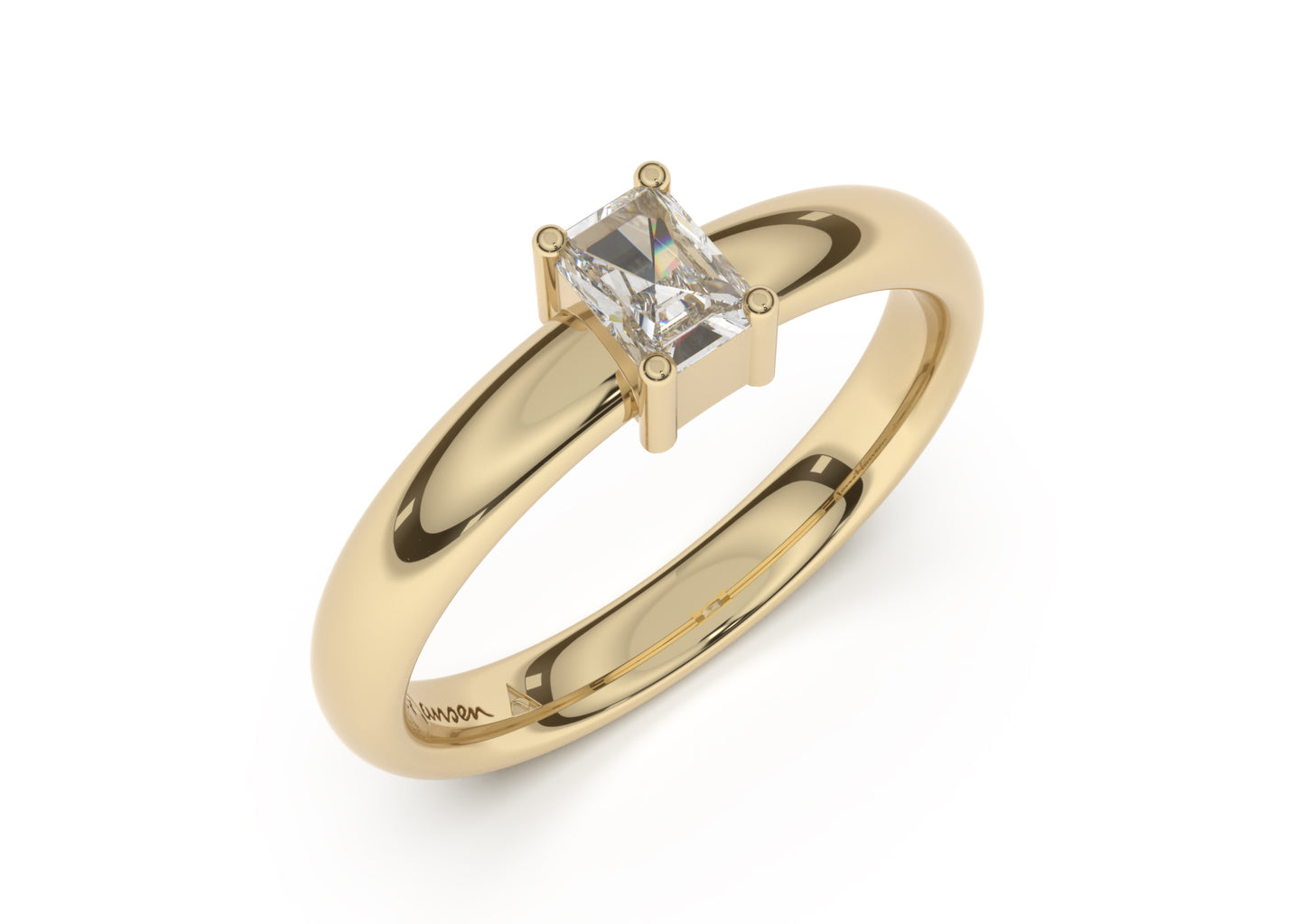 Emerald Cut Classic Slim Engagement Ring, Yellow Gold