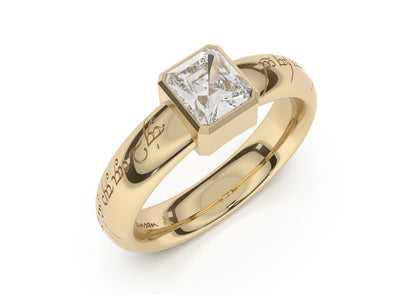 Emerald Cut Modern Elvish Engagement Ring, Yellow Gold