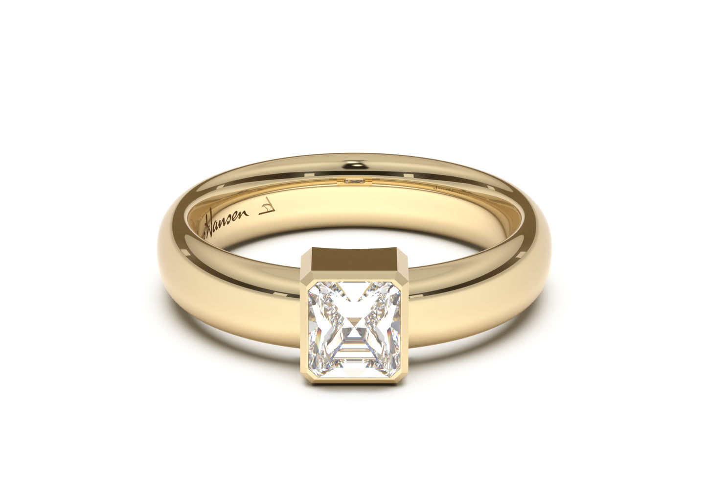 Emerald Cut Modern Engagement Ring, Yellow Gold