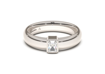 Emerald Cut Modern Engagement Ring, White Gold & Platinum