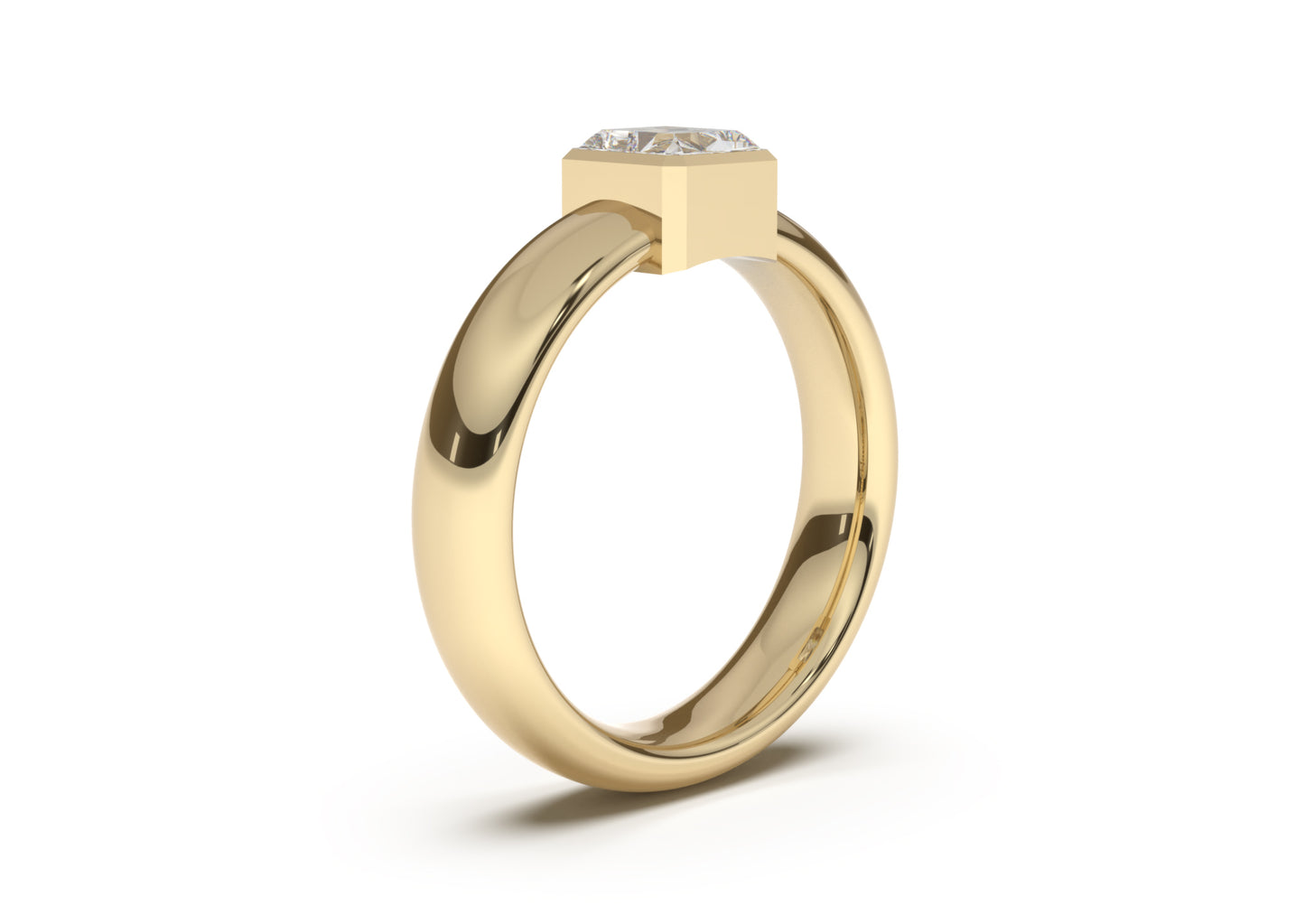 Emerald Cut Modern Engagement Ring, Yellow Gold