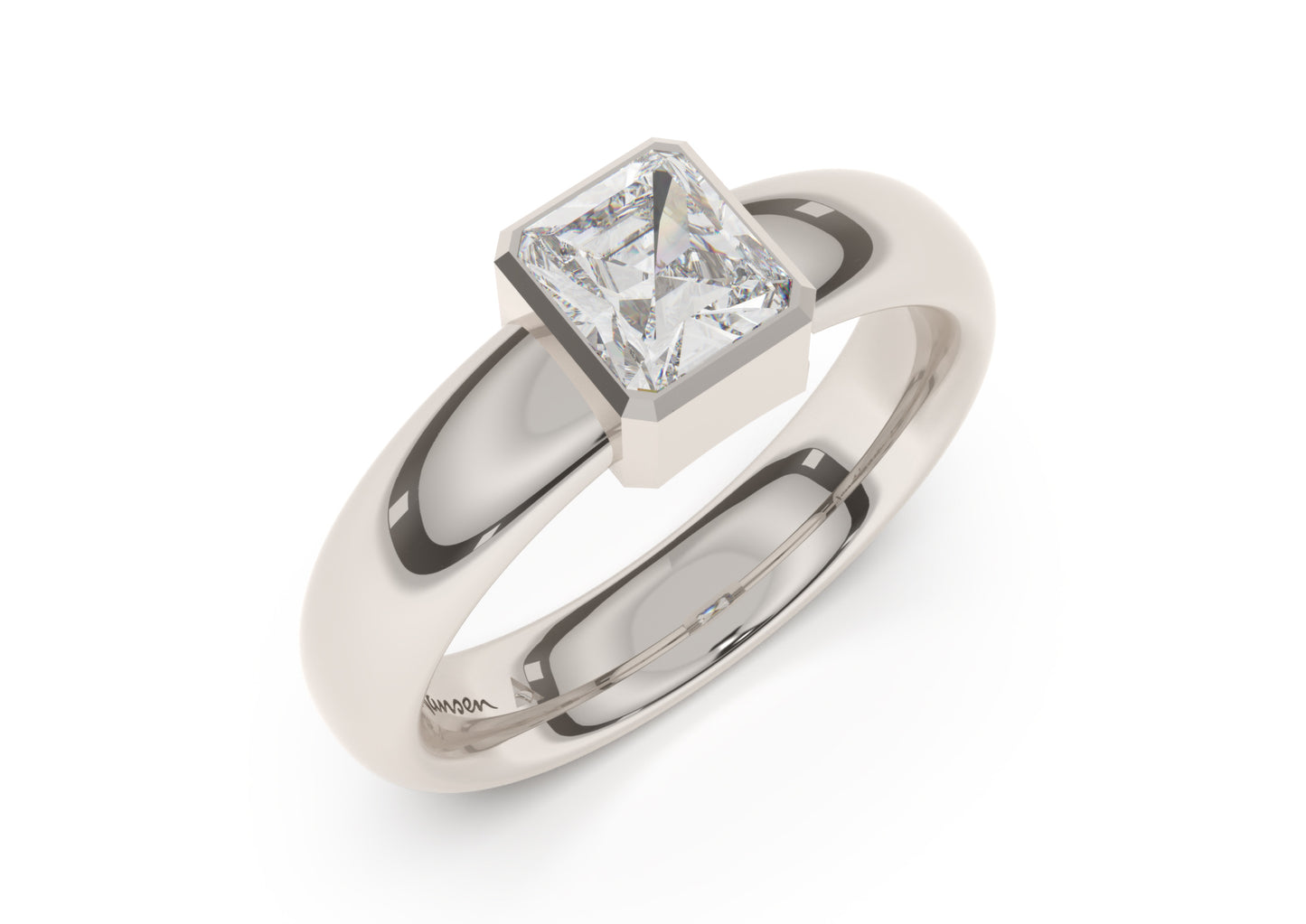 Emerald Cut Modern Engagement Ring, White Gold & Platinum