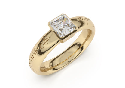 Emerald Cut Elegant Elvish Engagement Ring, Yellow Gold