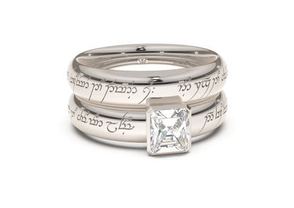 Emerald Cut Elegant Elvish Engagement Ring, White Gold & Platinum