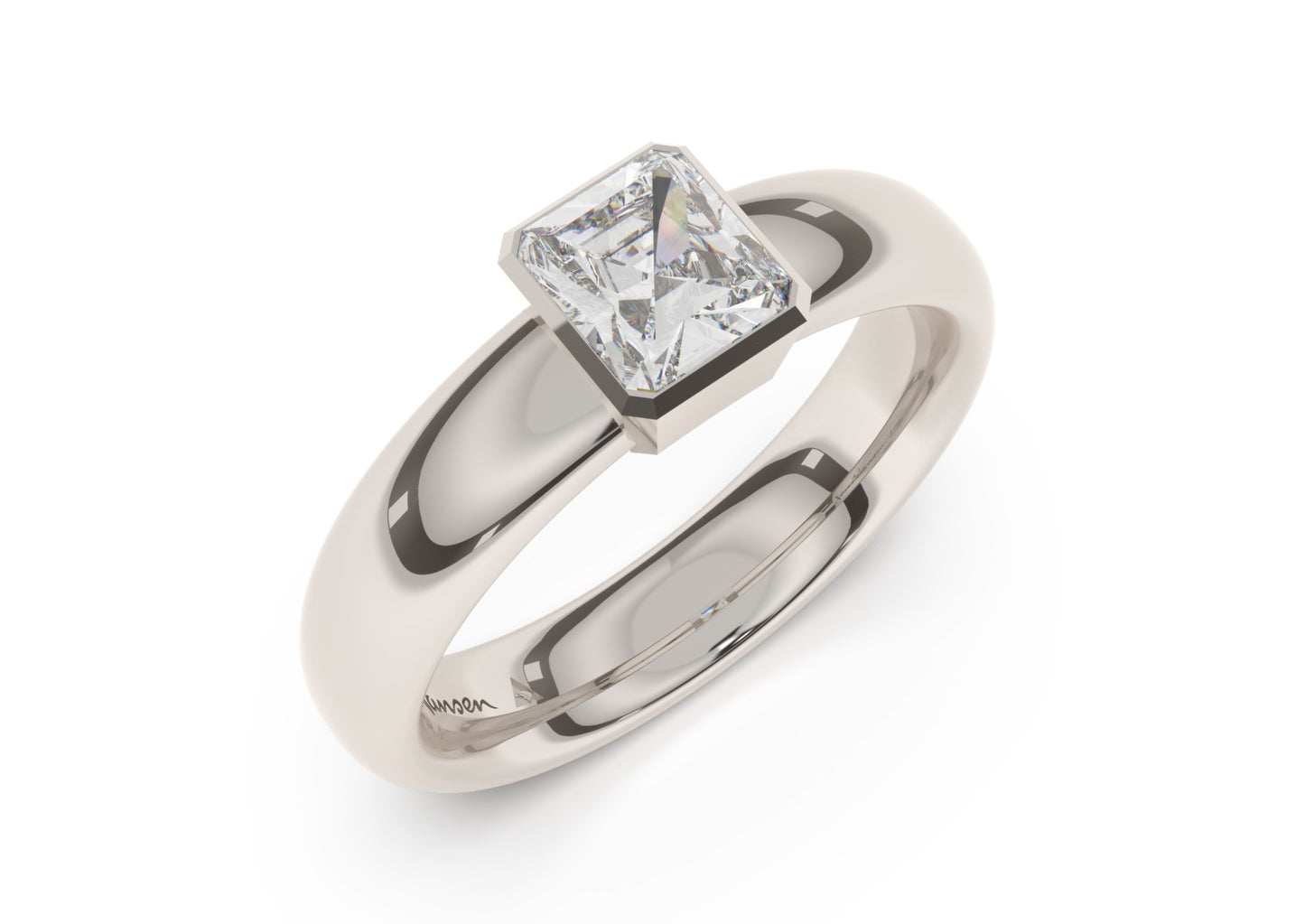 Emerald Cut Elegant Engagement Ring, White Gold & Platinum