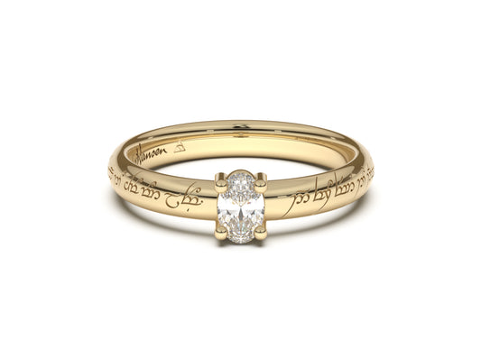 Oval Contemporary Slim Elvish Engagement Ring, Yellow Gold