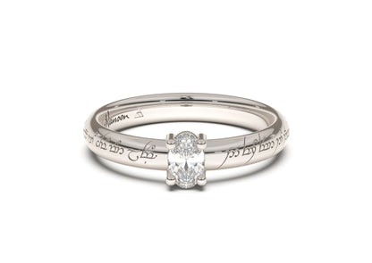 Oval Contemporary Slim Elvish Engagement Ring, White Gold & Platinum