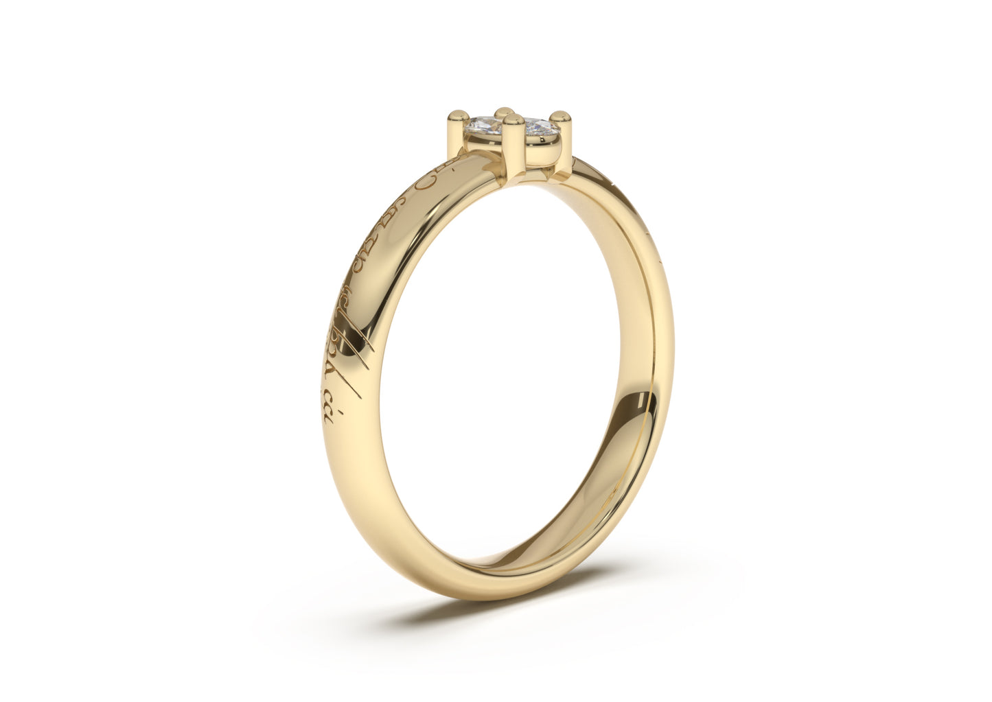 Oval Contemporary Slim Elvish Engagement Ring, Yellow Gold