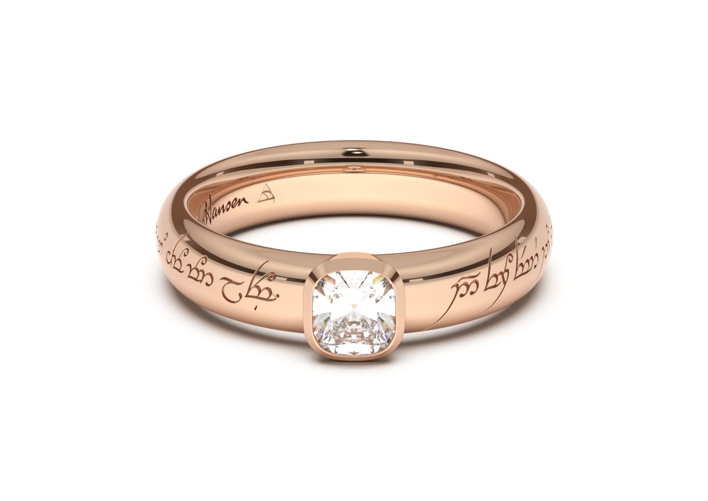 Cushion Elegant Elvish Engagement Ring, Red Gold