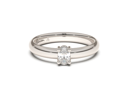 Oval Contemporary Slim Engagement Ring, White Gold & Platinum