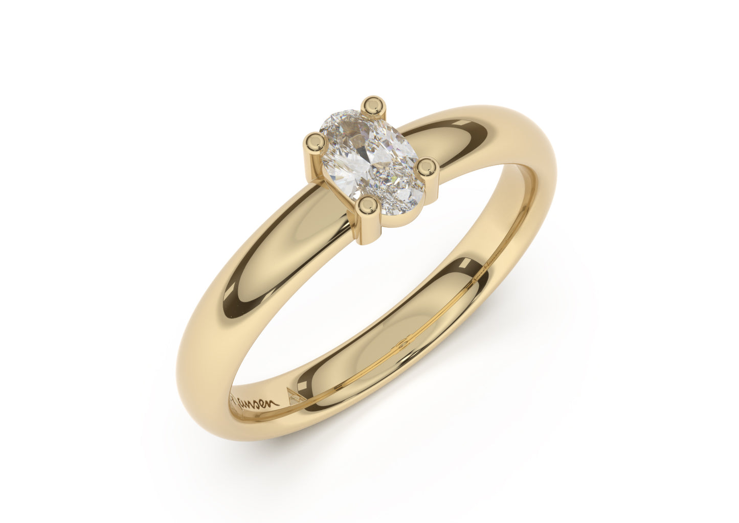 Oval Contemporary Slim Engagement Ring, Yellow Gold