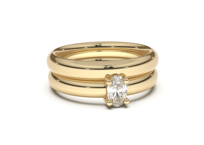 Oval Contemporary Slim Engagement Ring, Yellow Gold