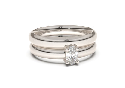 Oval Contemporary Slim Engagement Ring, White Gold & Platinum