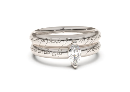 Marquise Classic Slim Elvish Engagement Ring, White Gold & Platinum